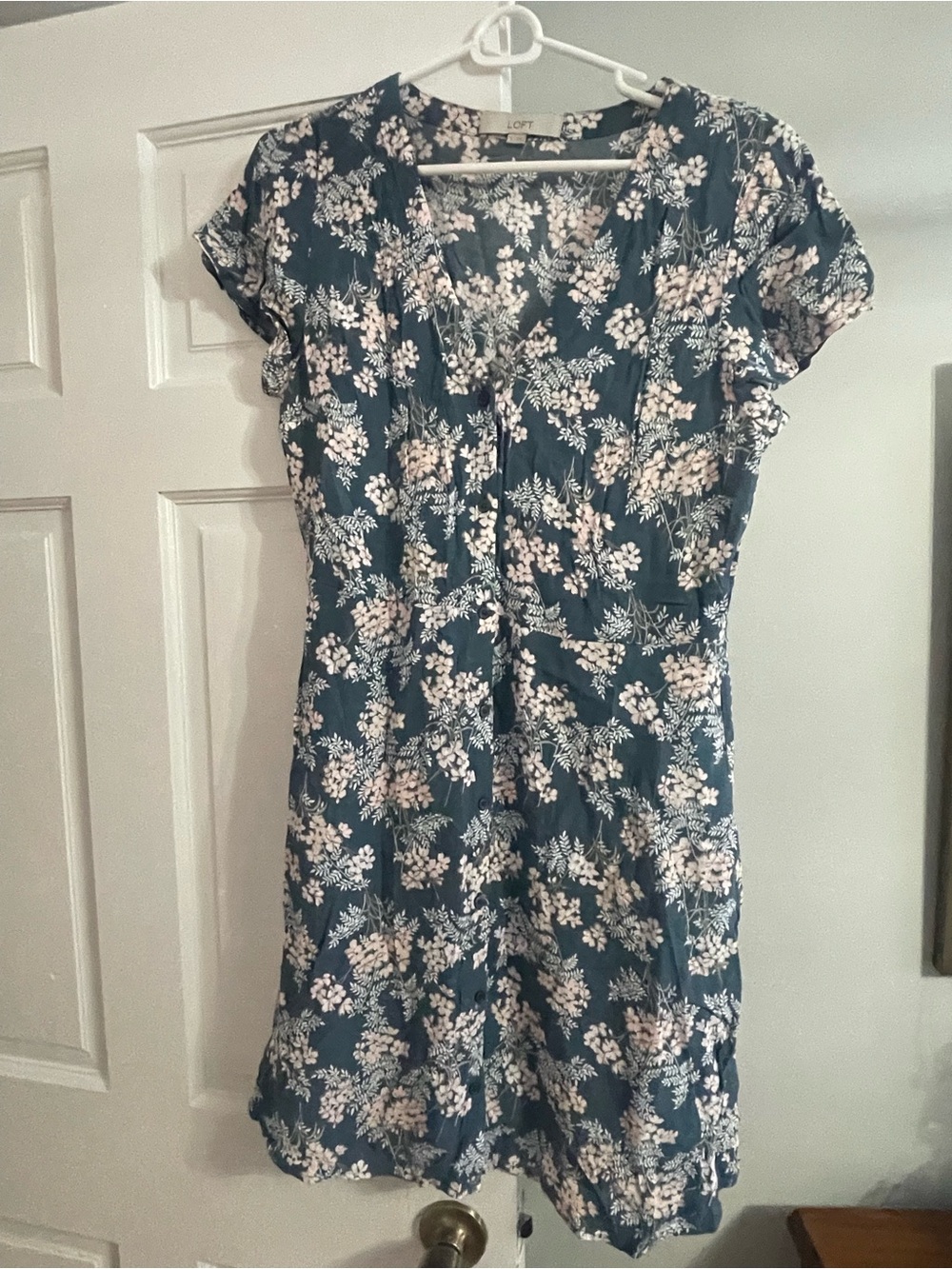 LOFT Teal Floral V-Neck Mini Dress